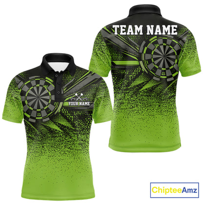 Custom Green Grunge Dart Team Polo Shirt For Men, Dart Tournament Dart Jersey IPHW12678