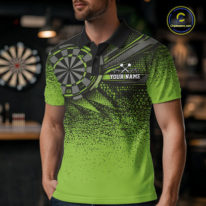 Custom Green Grunge Dart Team Polo Shirt For Men, Dart Tournament Dart Jersey IPHW12678