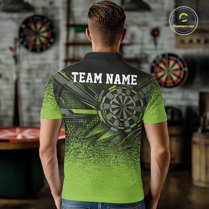Custom Green Grunge Dart Team Polo Shirt For Men, Dart Tournament Dart Jersey IPHW12678