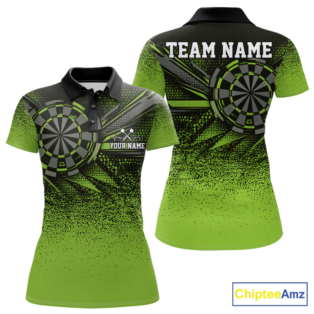 Custom Green Grunge Dart Team Polo Shirt For Women, Dart Tournament Dart Jersey IPHW12678