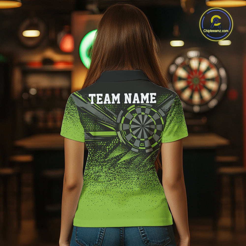 Custom Green Grunge Dart Team Polo Shirt For Women, Dart Tournament Dart Jersey IPHW12678