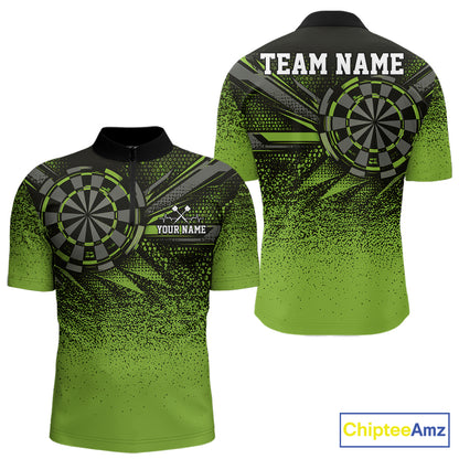 Custom Green Grunge Dart Team Quarter Zip Shirt For Men, Dart Tournament Dart Jersey IPHW12678