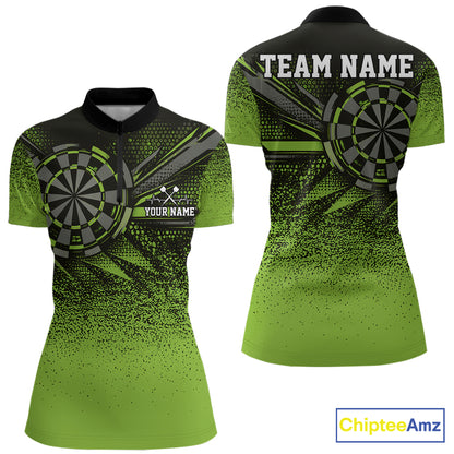Custom Green Grunge Dart Team Quarter-Zip Shirt For Women, Dart Tournament Dart Jersey IPHW12678