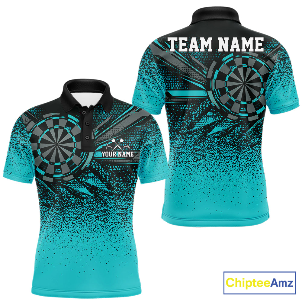 Custom Turquoise Grunge Dart Team Polo Shirt For Men, Dart Tournament Dart Jersey IPHW12679