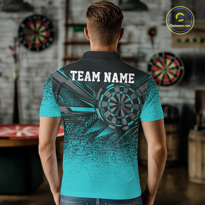 Custom Turquoise Grunge Dart Team Polo Shirt For Men, Dart Tournament Dart Jersey IPHW12679
