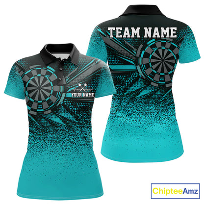 Custom Turquoise Grunge Dart Team Polo Shirt For Women, Dart Tournament Dart Jersey IPHW12679