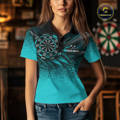 Custom Turquoise Grunge Dart Team Polo Shirt For Women, Dart Tournament Dart Jersey IPHW12679