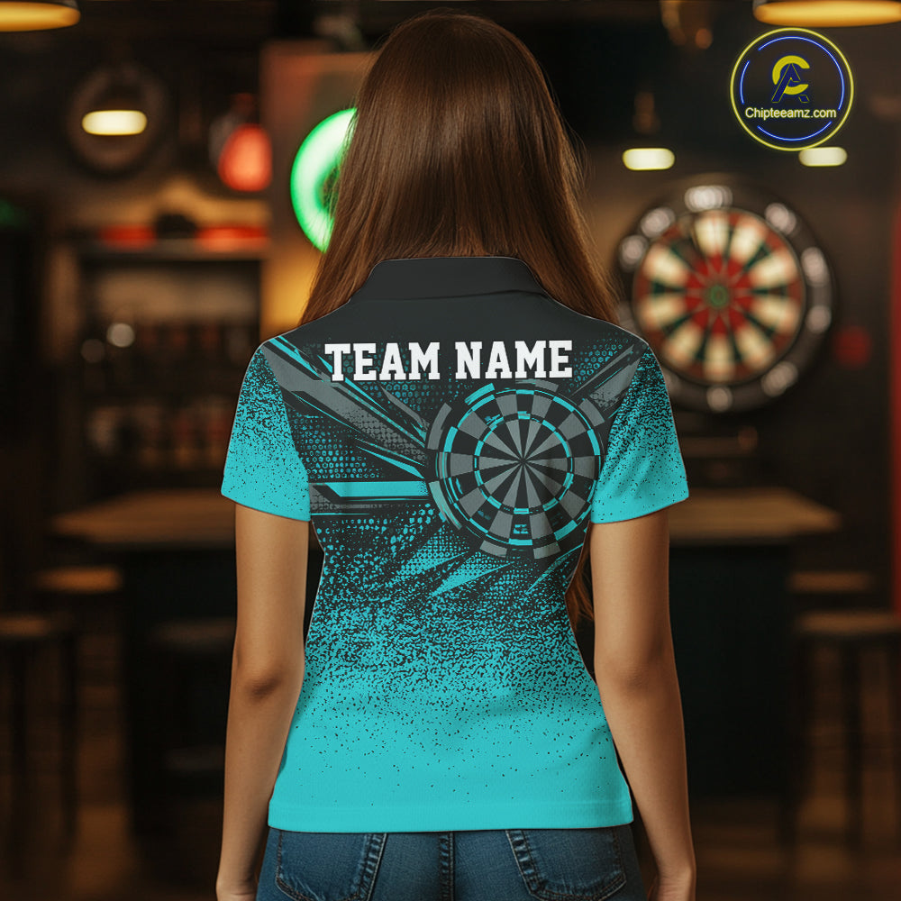 Custom Turquoise Grunge Dart Team Polo Shirt For Women, Dart Tournament Dart Jersey IPHW12679