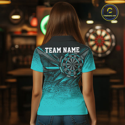 Custom Turquoise Grunge Dart Team Polo Shirt For Women, Dart Tournament Dart Jersey IPHW12679