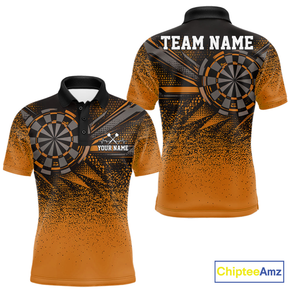 Custom Orange Grunge Dart Team Polo Shirt For Men, Dart Tournament Dart Jersey IPHW12680