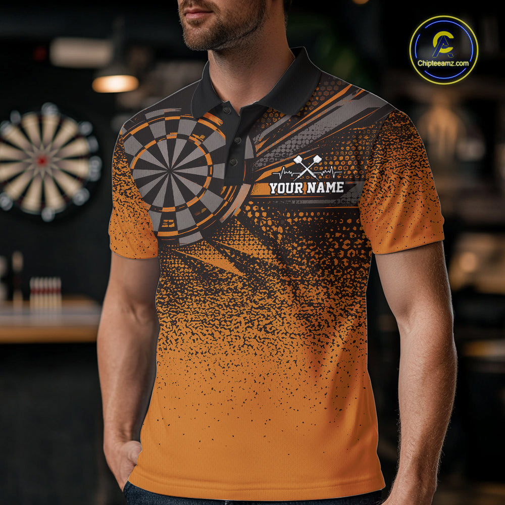 Custom Orange Grunge Dart Team Polo Shirt For Men, Dart Tournament Dart Jersey IPHW12680