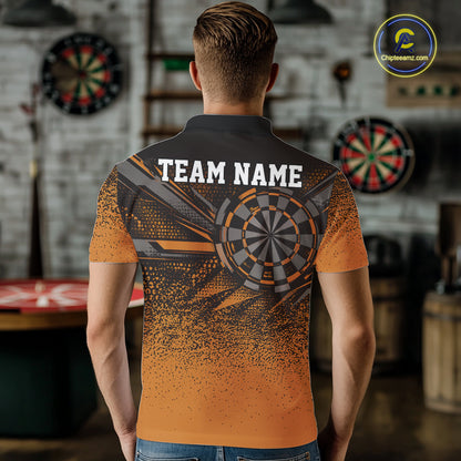 Custom Orange Grunge Dart Team Polo Shirt For Men, Dart Tournament Dart Jersey IPHW12680