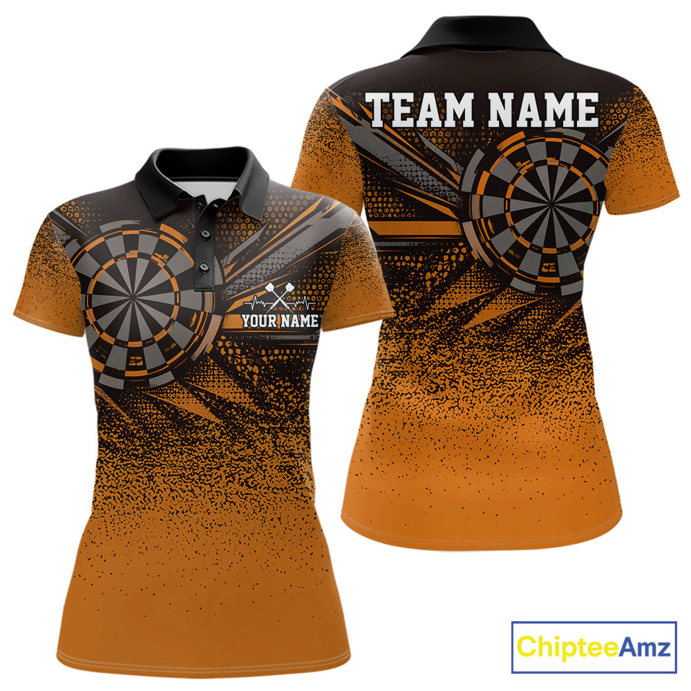 Custom Orange Grunge Dart Team Polo Shirt For Women, Dart Tournament Dart Jersey IPHW12680