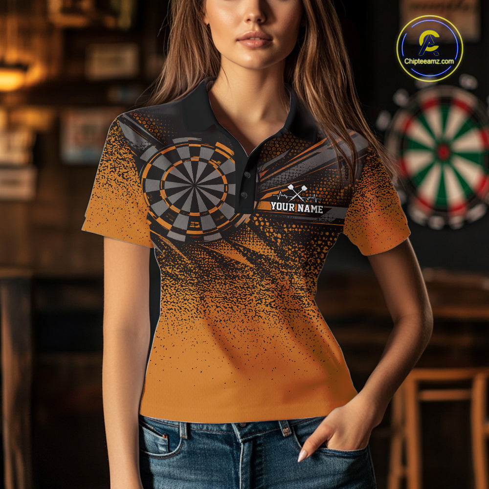 Custom Orange Grunge Dart Team Polo Shirt For Women, Dart Tournament Dart Jersey IPHW12680