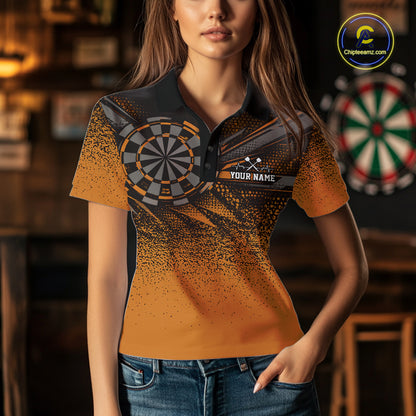 Custom Orange Grunge Dart Team Polo Shirt For Women, Dart Tournament Dart Jersey IPHW12680
