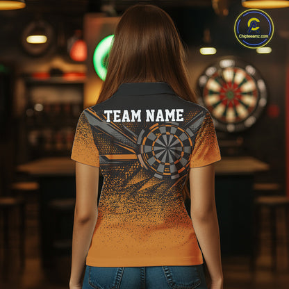 Custom Orange Grunge Dart Team Polo Shirt For Women, Dart Tournament Dart Jersey IPHW12680
