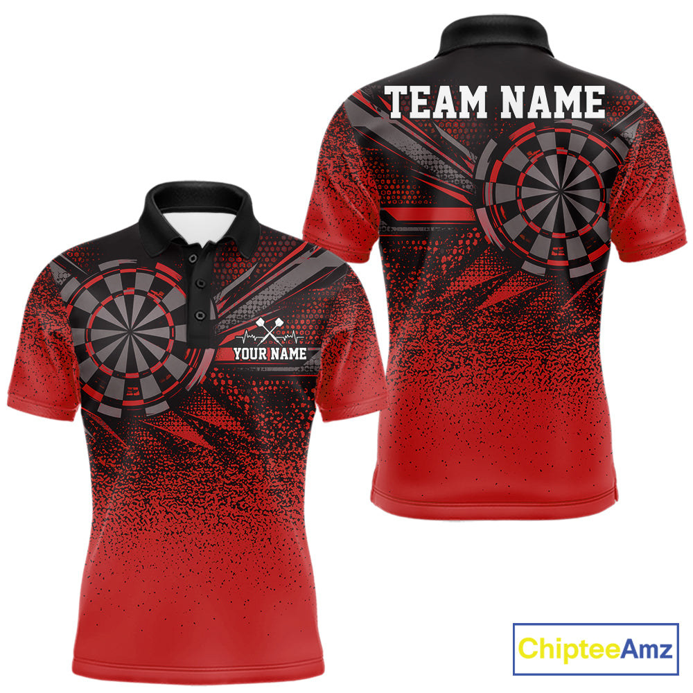 Custom Red Grunge Dart Team Polo Shirt For Men, Dart Tournament Dart Jersey IPHW12681