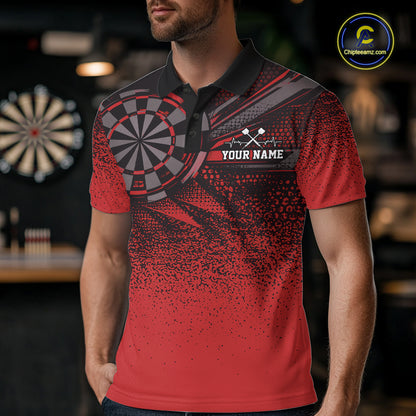 Custom Red Grunge Dart Team Polo Shirt For Men, Dart Tournament Dart Jersey IPHW12681