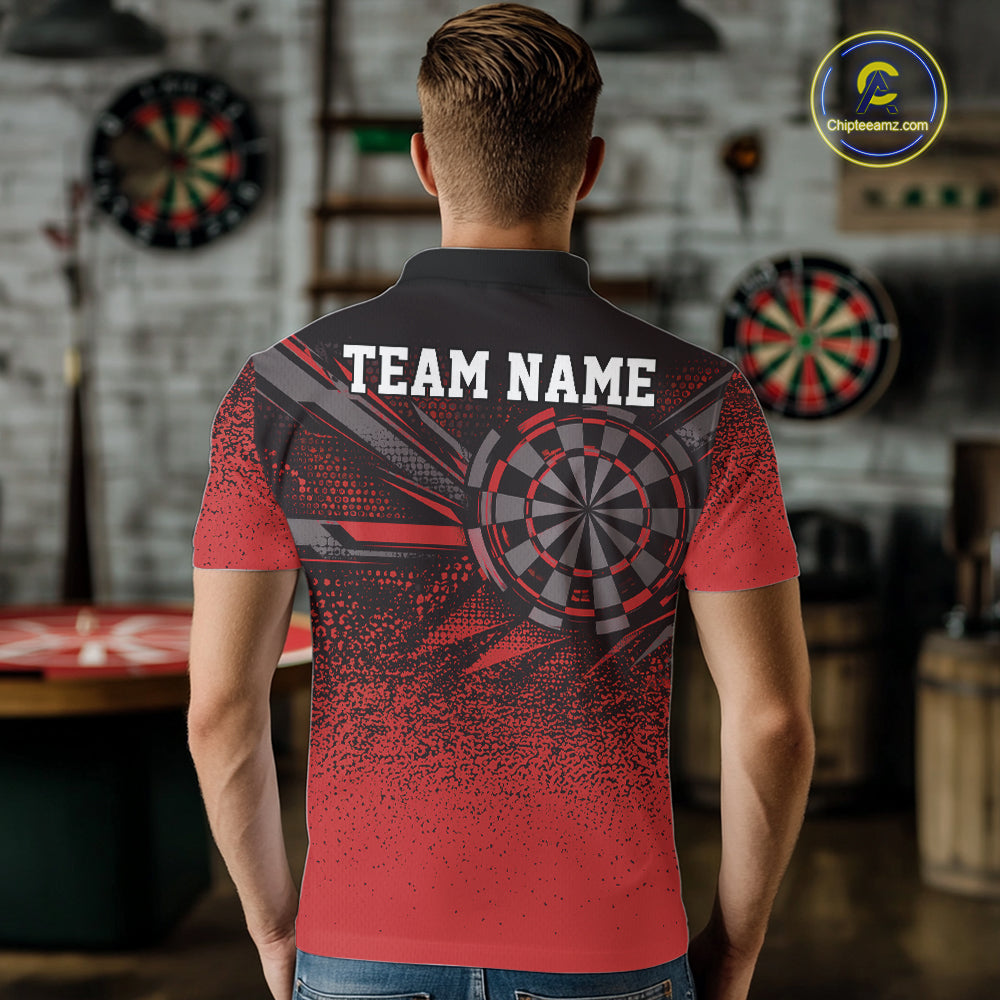 Custom Red Grunge Dart Team Polo Shirt For Men, Dart Tournament Dart Jersey IPHW12681
