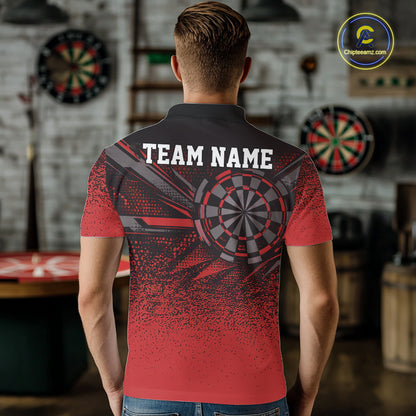 Custom Red Grunge Dart Team Polo Shirt For Men, Dart Tournament Dart Jersey IPHW12681