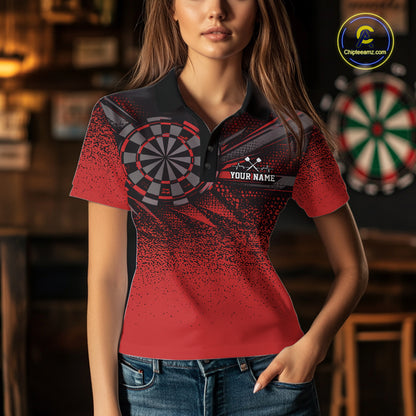 Custom Red Grunge Dart Team Polo Shirt For Women, Dart Tournament Dart Jersey IPHW12681
