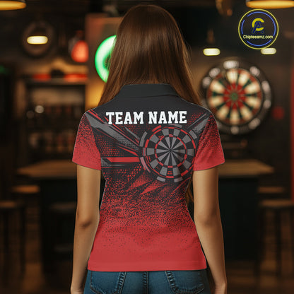 Custom Red Grunge Dart Team Polo Shirt For Women, Dart Tournament Dart Jersey IPHW12681