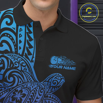 Custom Blue And Purple Polynesian Tribal Turtle Bowling Jersey Team Men Polo Shirt IPHW12702