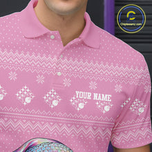 Load image into Gallery viewer, Custom Funny Santa Christmas Men Bowling Polo Shirts, Pink Xmas Bowling Team Outfit IPHW10140