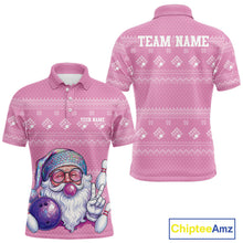 Load image into Gallery viewer, Custom Funny Santa Christmas Men Bowling Polo Shirts, Pink Xmas Bowling Team Outfit IPHW10140