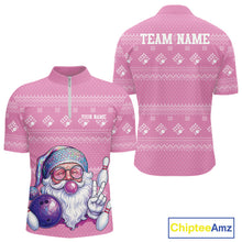 Load image into Gallery viewer, Custom Funny Santa Christmas Men Bowling Quarter-Zip Shirts, Pink Xmas Bowling Team Outfit IPHW10140