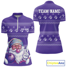Load image into Gallery viewer, Custom Funny Santa Christmas Women Bowling Quarter-Zip Shirts, Purple Xmas Team Outfit IPHW10141