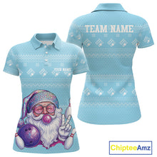 Load image into Gallery viewer, Custom Funny Santa Christmas Women Bowling Polo Shirts, Light Blue Xmas Team Outfit IPHW10142