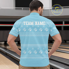 Load image into Gallery viewer, Custom Funny Santa Christmas Men Bowling Quarter-Zip Shirts, Light Blue Xmas Team Outfit IPHW10142