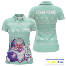 Load image into Gallery viewer, Custom Funny Santa Christmas Women Bowling Polo Shirts, Mint Green Xmas Team Outfit IPHW10143