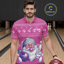 Load image into Gallery viewer, Custom Funny Santa Christmas Men Bowling Polo Shirts, Bright Magenta Xmas Team Outfit IPHW10144