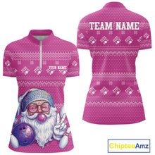 Load image into Gallery viewer, Custom Funny Santa Christmas Women Bowling Quarter-Zip Shirts, Magenta Xmas Team Outfit IPHW10144