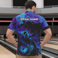 Load image into Gallery viewer, Black And Purple Flame Custom Skeleton Bowling Quarter-Zip Shirt For Men, Skull Bowling League Shirt IPHW8408