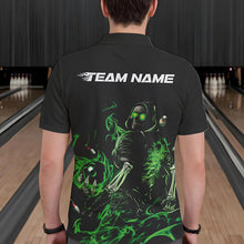 Load image into Gallery viewer, Custom Black And Green Flame Skeleton Bowling Polo Shirts For Men, Skull Bowling Jerseys IPHW8413