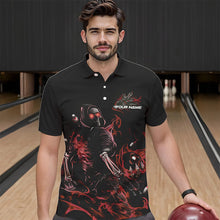 Load image into Gallery viewer, Custom Black And Red Flame Skeleton Bowling Polo Shirts For Men, Skull Bowling Jerseys IPHW8414