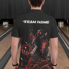 Load image into Gallery viewer, Custom Black And Red Flame Skeleton Bowling Polo Shirts For Men, Skull Bowling Jerseys IPHW8414