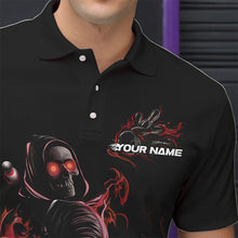 Load image into Gallery viewer, Custom Black And Red Flame Skeleton Bowling Polo Shirts For Men, Skull Bowling Jerseys IPHW8414