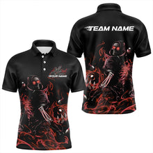 Load image into Gallery viewer, Custom Black And Red Flame Skeleton Bowling Polo Shirts For Men, Skull Bowling Jerseys IPHW8414