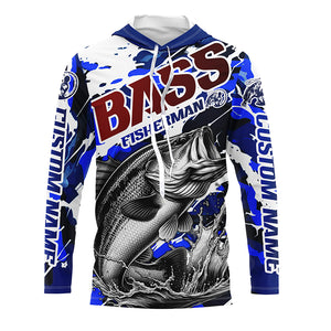 Personalized Bass Fisherman Long Sleeve Fishing Shirt, Red White And Blue Camo Fishing Jerseys IPHW6457