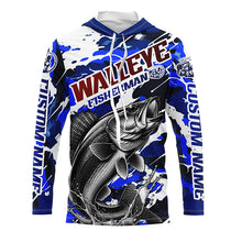 Load image into Gallery viewer, Personalized Walleye Fisherman Long Sleeve Fishing Shirt, Red White And Blue Camo Fishing Jerseys IPHW6458