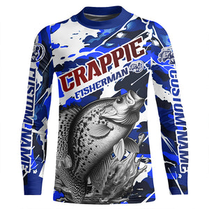 Personalized Crappie Fisherman Long Sleeve Fishing Shirt, Red White And Blue Camo Fishing Jerseys IPHW6459