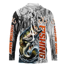 Load image into Gallery viewer, Largemouth Bass Fishing Custom Long Sleeve Tournament Fishing Shirts, Gray Camo Bass Fishing Jerseys IPHW6463