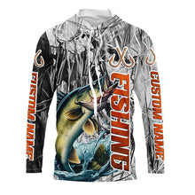 Load image into Gallery viewer, Walleye Fishing Custom Long Sleeve Tournament Fishing Shirts, Gray Camo Walleye Fishing Jerseys IPHW6464