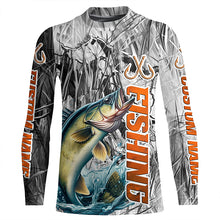 Load image into Gallery viewer, Walleye Fishing Custom Long Sleeve Tournament Fishing Shirts, Gray Camo Walleye Fishing Jerseys IPHW6464