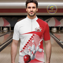 Load image into Gallery viewer, Custom White And Red Bowling Ball And Pins Men Quarter-Zip Shirt, Bowling Team Jerseys IPHW11318