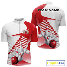 Load image into Gallery viewer, Custom White And Red Bowling Ball And Pins Men Quarter-Zip Shirt, Bowling Team Jerseys IPHW11318